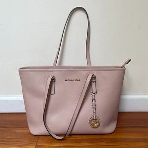 Michael Kors Jet Set Medium Saffiano Leather Top Zip Tote Bag | Pink Purse